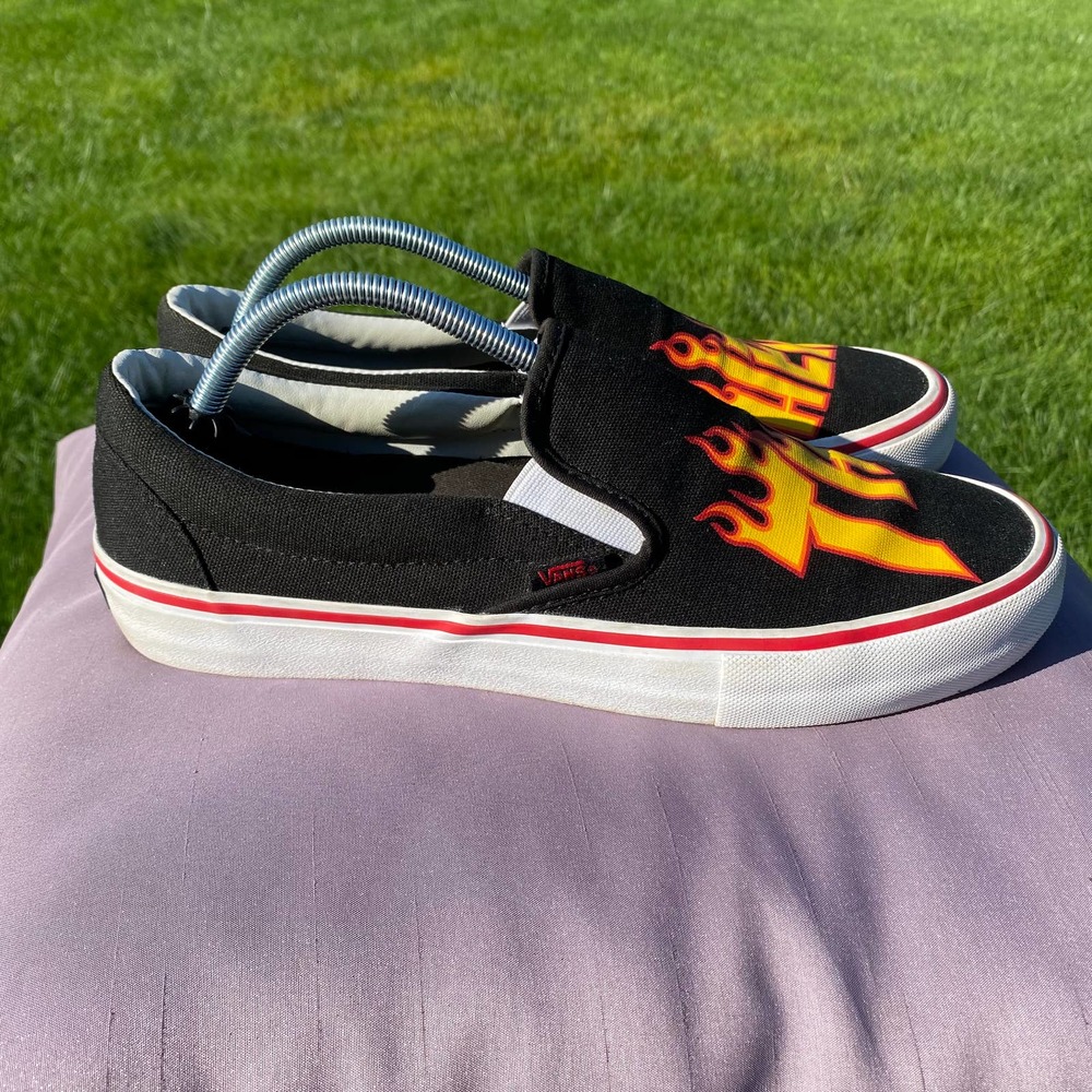 Vans Thrasher Skate UltraCush Black Flames Slip On Shoe Men's Size 11.5  721454